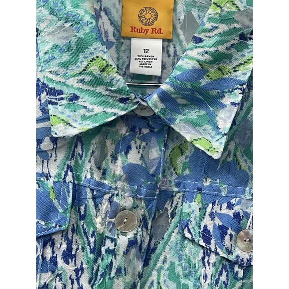 Ruby Rd. Women’s Jacket Size 12 Button Up Lightweight Blue Green Floral Print - Picture 4 of 12